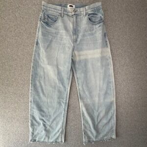 PAIGE Arellia Ankle Barrel Jeans Light Wash Distressed Raw Hem Women Size 30 NEW